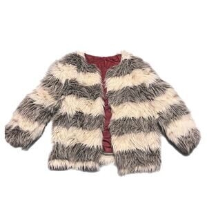 1970s grey and white striped faux fur jacket (M)